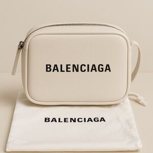 BALENCIAGA everyday white logo mini camera crossbody bag